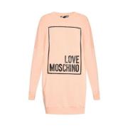 Love Moschino Sweatshirt Klänning med Logotyp Applikation Pink, Dam