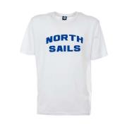 North Sails Vit Bomull T-shirt med Blå Logotyptryck White, Herr