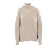 Brunello Cucinelli Beige Cashmere Ulltröja Ribbad Paljetter Beige, Dam