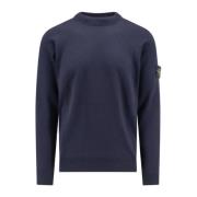 Stone Island Blå Stickat Rund Hals Lång Ärm Blue, Herr