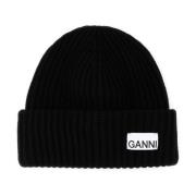 Ganni Svart ullblandad beaniefilt Black, Dam