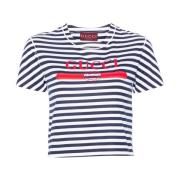 Gucci Randig Jersey T-shirt Vit Vintage Logo Multicolor, Dam