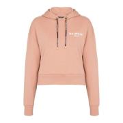 Balmain Cropped Sweatshirt med Flocked Logo Pink, Dam