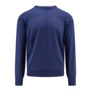 Brunello Cucinelli Blå Stickat Crew-neck Tröja Aw24 Blue, Herr