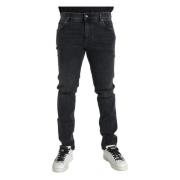 Dolce & Gabbana Grå Skinny Stretch Denim Logo Jeans Gray, Herr