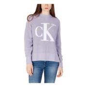 Calvin Klein Jeans Långärmad stickad tröja med tryck Purple, Dam