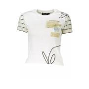 Desigual Tryckt bomullst-shirt med kontrasterande detaljer White, Dam