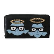 Dolce & Gabbana Elegant dragkedja plånbok i svart läder Black, Dam