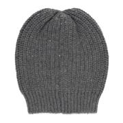 Brunello Cucinelli Grå Cashmere Silk Beanie Cap Paillettes Gray, Dam