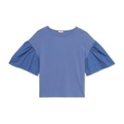 Oltre Ekologisk bomull T-shirt med poplinärmar Blue, Dam