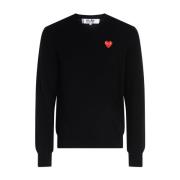 Comme des Garçons Play Svart V-ringad Hjärta Patch Tröja Black, Herr