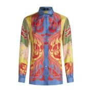 Etro Gul Silke Twill Skjorta med Sommartryck Multicolor, Dam