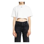 Off White Ribbad Cropped T-shirt med Off Stamp White, Dam