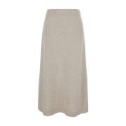 Brunello Cucinelli Beige Cashmere A-linje Midi Kjol Beige, Dam