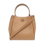 Tory Burch Kornat Läder Axelväska med Logotyp Brown, Dam