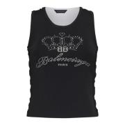 Balenciaga Ribbstickad Tanktop med BB-logotyp Black, Dam