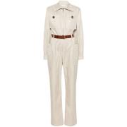 Saint Laurent Beige Clair Twill Jumpsuit med Bälte Beige, Dam