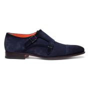 Santoni Elegant Mocka Dubbel Spänne Sko Blue, Herr