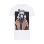 Max Mara Kamel T-shirt Hundtryck White, Dam