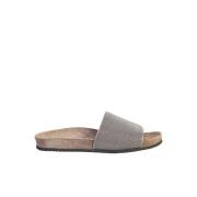 Brunello Cucinelli Grå Läder Sandaler Öppen Tå Slip-On Gray, Dam