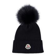 Moncler Navy Pom-Pom Beanie Hat Blue, Dam