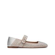 Valentino Garavani Kristalldekorerade platta skor silver Gray, Dam