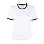 Thom Browne Vit Bomull T-shirt med Signaturdetaljer White, Dam