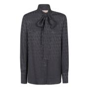 Valentino Garavani Silk Jacquard Toile Iconographe Skjorta Gray, Dam