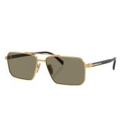 Prada Guld Metallram Brun Lins Solglasögon Yellow, Unisex