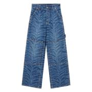 Stella McCartney Tigermönstrade Höga Jeans Blue, Dam