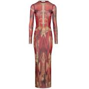 Jean Paul Gaultier Röd Body Print Långärmad Klänning Red, Dam