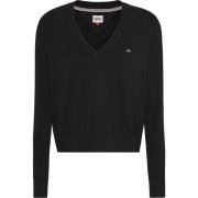 Tommy Jeans Essential V-Neck Sweater Svart Black, Dam