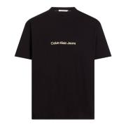 Calvin Klein Jeans Svart Tryckt Rund Hals T-shirt Black, Herr