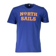 North Sails Blå Bomull T-Shirt med Tryck Blue, Herr