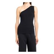 TotêMe Svart Ribbad One-Shoulder Topp Black, Dam