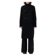 Rick Owens Officer Coat Svart Ull Dubbelknäppt Black, Herr