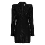 Self Portrait Rhinestone-studded Jersey Plunging Neckline Mini Dress B...