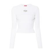 Diesel Vit Ribbad Logotyp Crew Neck Topp White, Dam