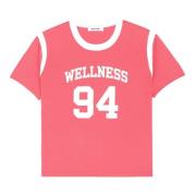 Sporty & Rich Bomull Sports Tee med Vita Detaljer Pink, Dam