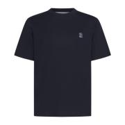 Brunello Cucinelli Blå Bomullst-shirt med Logotyptryck Blue, Herr
