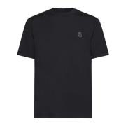 Brunello Cucinelli Svart Bomull Crew Neck Logo T-shirt Black, Herr