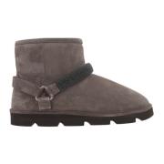 Brunello Cucinelli Grå Mocka Shearling Boots med Broderad Rem Gray, Da...