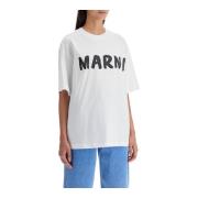 Marni Brushstroke Logo Oversized T-Shirt White, Dam