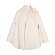 Ermanno Scervino Ivory ullcape med blomdetalj White, Dam