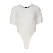 Pinko Vit Linne Bodysuit Kort Ärm Rund Krage White, Dam