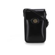 Tory Burch Svart Läder Telefonfodral med Logotyp Black, Dam