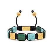 Nialaya Women's Turquoise and Green Jade Flatbead Bracelet with Gold P...