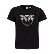 PINKO Love Birds Broderad T-shirt Black, Dam