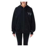 Y-3 Svart Logotyp Dragkedja Huvtröja Stickat Black, Dam