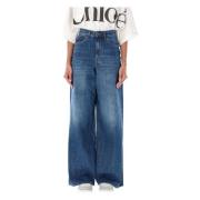 Chloé Hög midja breda ben denim jeans Blue, Dam